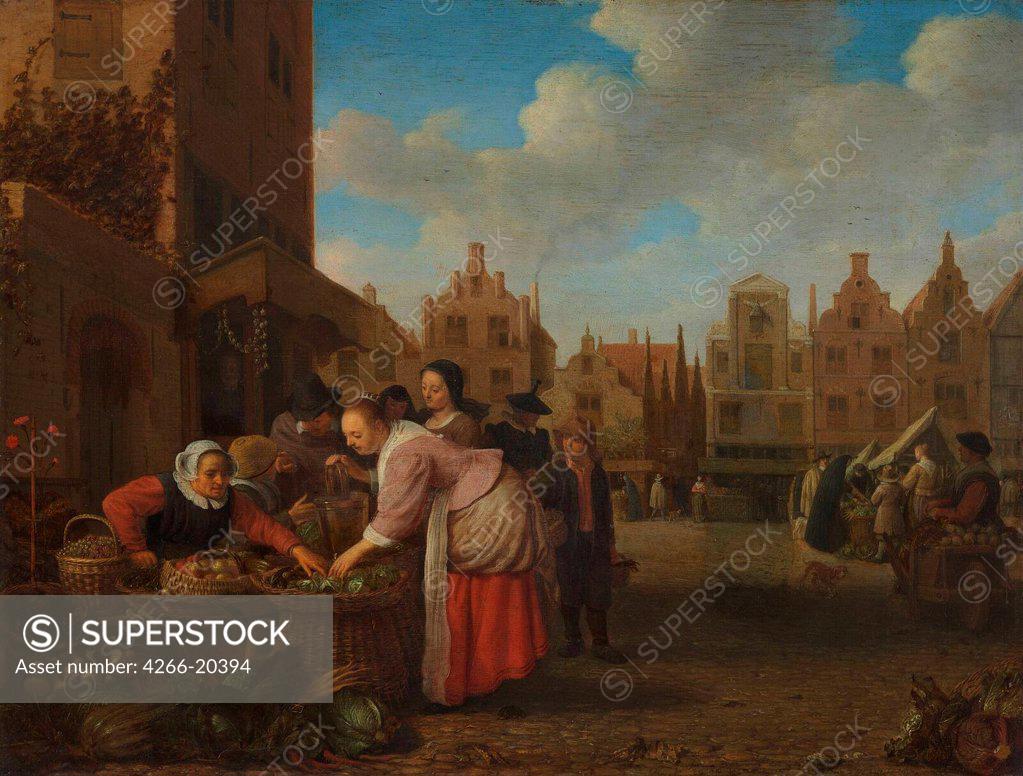 Stock Photo: 4266-20394 View of the Great Market in Rotterdam by Sorgh, Hendrik Maertensz (c. 1610-1670)/ Museum Boijmans Van Beuningen, Rotterdam/ 1654/ Holland/ Oil on wood/ Baroque/ 30,5x40/ Landscape,Genre