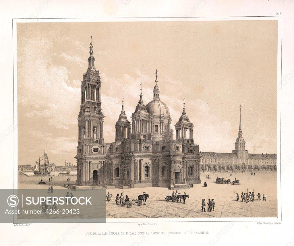 Stock Photo: 4266-20423 View of the Saint Isaac's Cathedral at the Time of Catherine II (From: The Construction of the Saint Isaac's Cathedral) by Montferrand, Auguste, de (1786-1858)/ Private Collection/ 1845/ France/ Lithograph/ Classicism/ Architecture, Interior