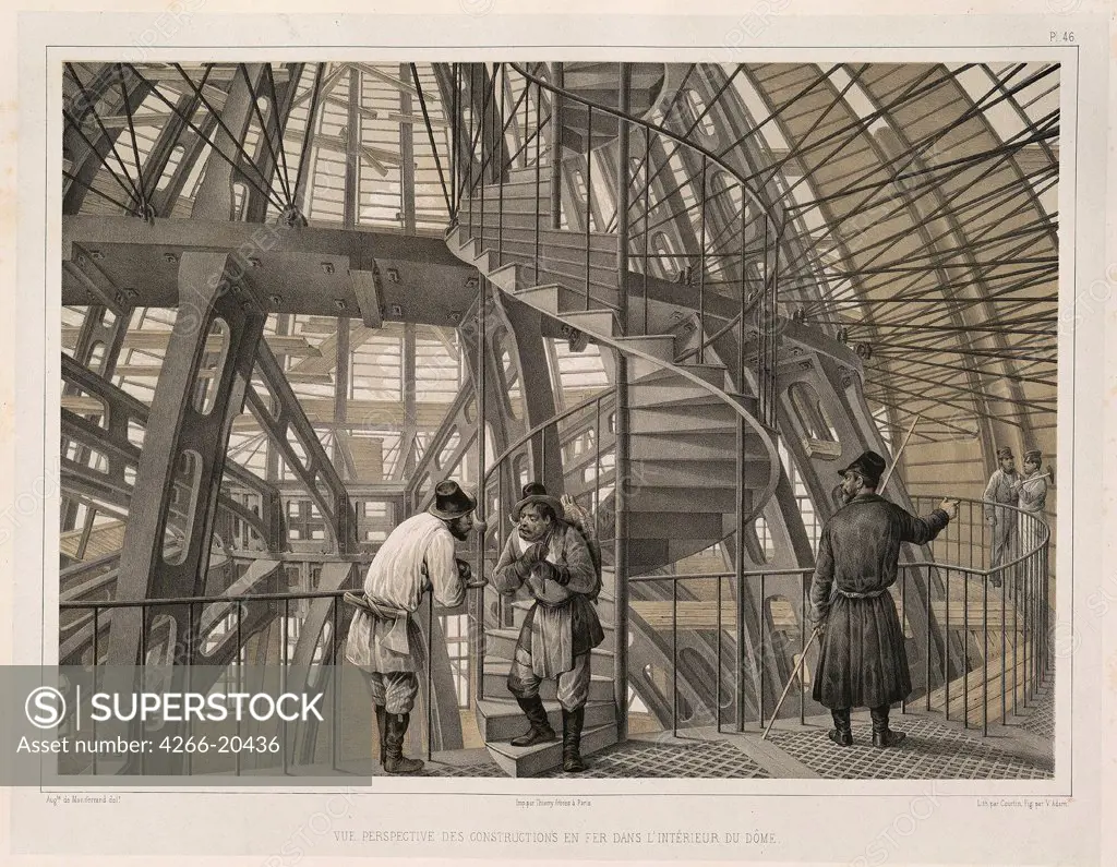 Metal construction inside of the cathedral (From: The Construction of the Saint Isaac's Cathedral) by Montferrand, Auguste, de (1786-1858)/ Private Collection/ 1845/ France/ Lithograph/ Classicism/ Architecture, Interior,Genre