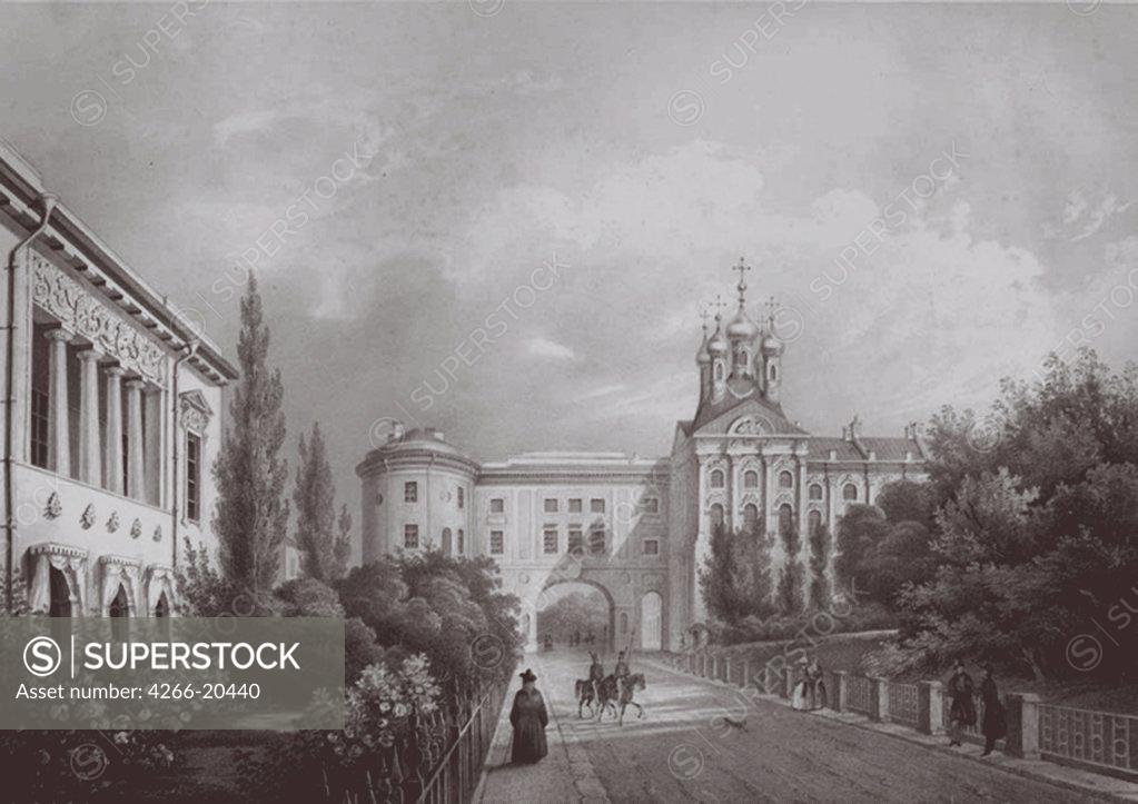 Stock Photo: 4266-20440 The Imperial Lyceum in Tsarskoye Selo by Schulz, Carl (1823-1876)/ Russian State Library, Moscow/ 1850s/ Germany/ Lithograph/ Classicism/ Architecture, Interior,Landscape