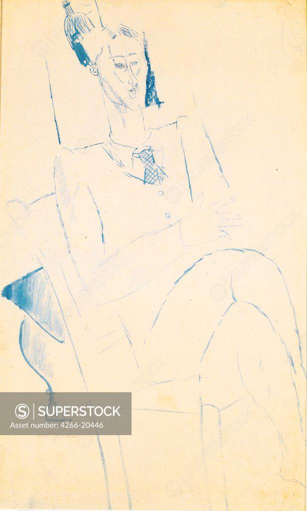 Stock Photo: 4266-20446 Portrait of Jean Cocteau by Modigliani, Amedeo (1884-1920)/ New Orleans Museum of Art/ c. 1916/ Italy/ Ink on paper/ Modern/ Portrait