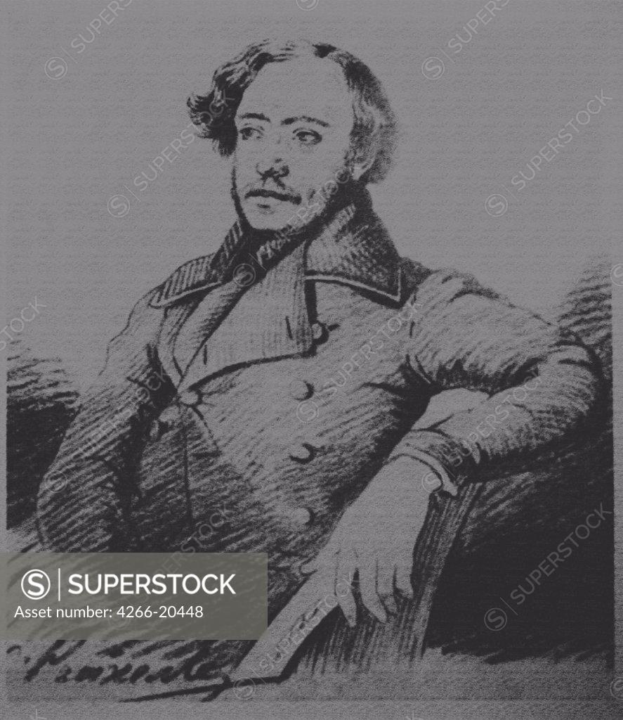 Stock Photo: 4266-20448 Nikolay Platonovich Ogarev (1813-1877) by Reichel, Karl (1788-1857)/ Russian State Library, Moscow/ c. 1840/ Russia/ Lithograph/ Romanticism/ Portrait