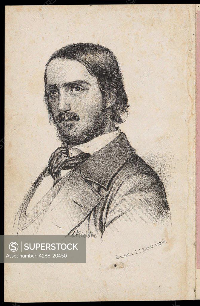 Stock Photo: 4266-20450 Georg Herwegh (1817-1875) by Richter, Johann Heinrich (1803-1845)/ Private Collection/ 1840s/ Germany/ Lithograph/ Romanticism/ Portrait
