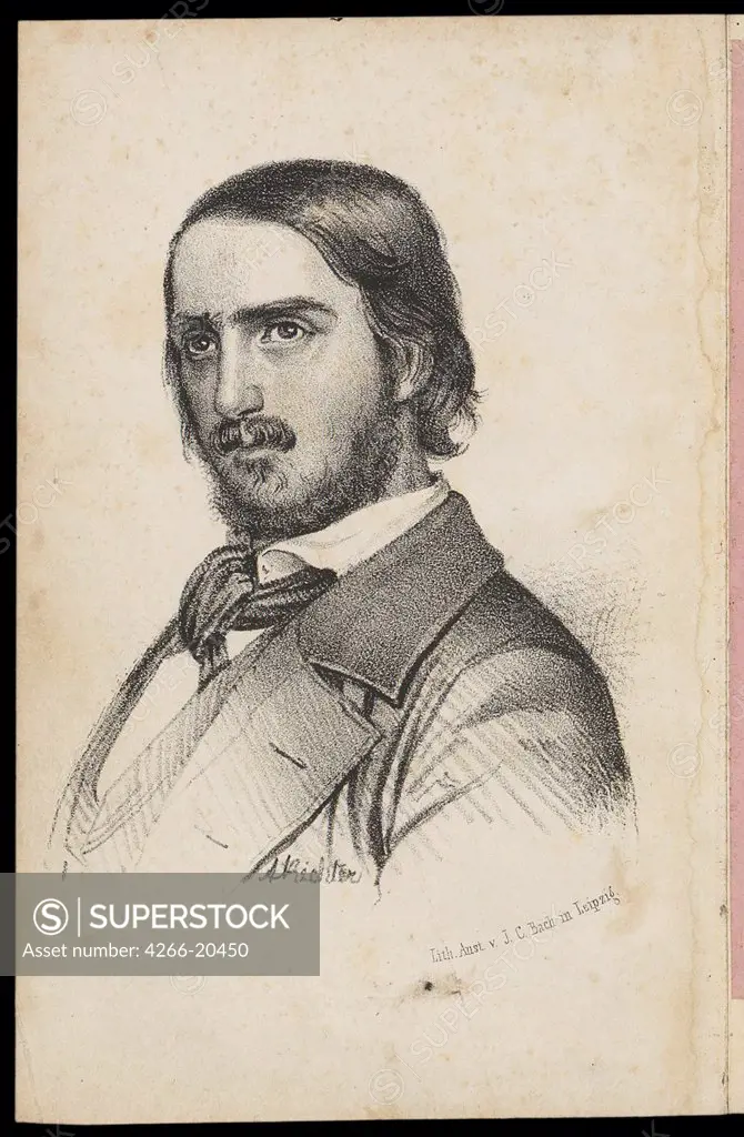 Georg Herwegh (1817-1875) by Richter, Johann Heinrich (1803-1845)/ Private Collection/ 1840s/ Germany/ Lithograph/ Romanticism/ Portrait