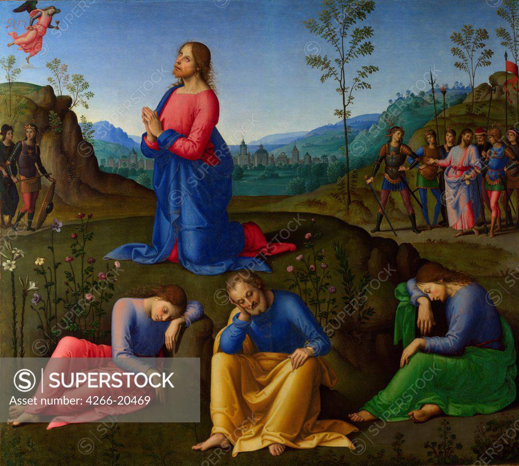 Stock Photo: 4266-20469 The Agony in the Garden by Lo Spagna, (Giovanni di Pietro) (1450-1528)/ National Gallery, London/ c. 1502-1503/ Italy, School of Umbria/ Oil on wood/ Renaissance/ 60,3x67,3/ Bible
