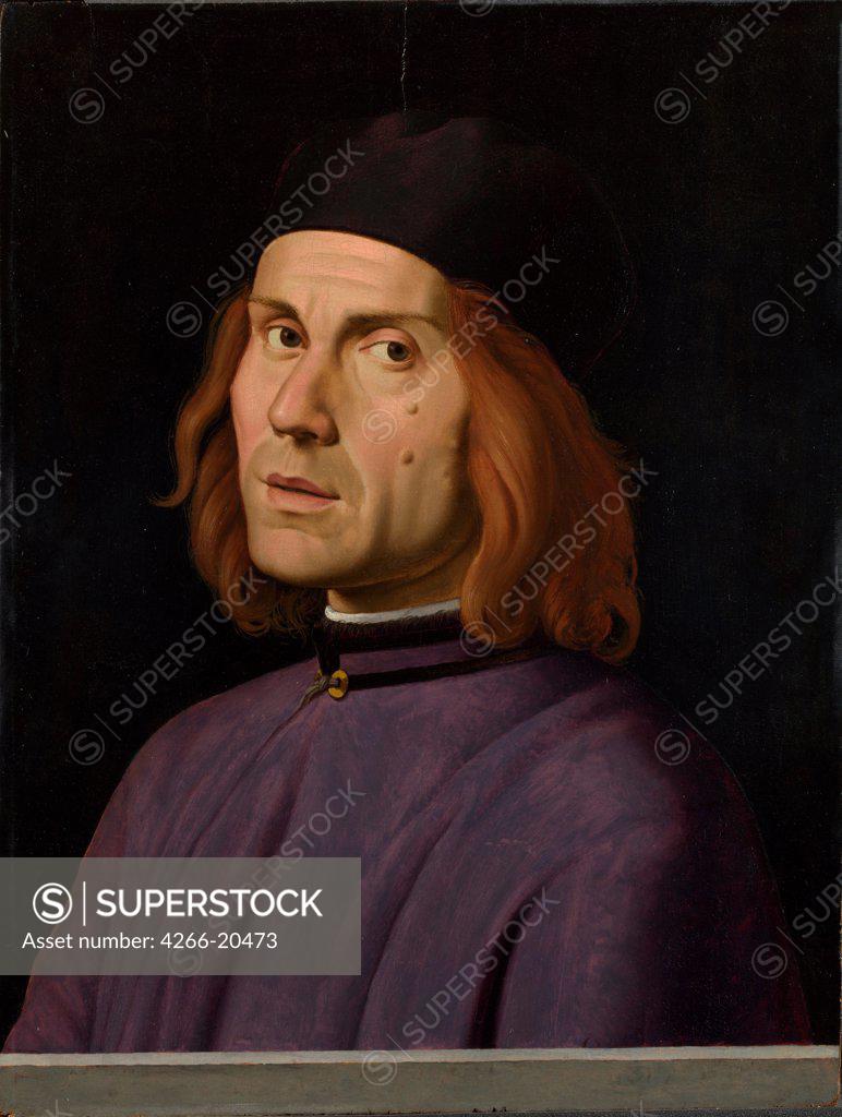 Stock Photo: 4266-20473 Portrait of Battista Fiera by Costa, Lorenzo (1460-1535)/ National Gallery, London/ c.1508/ Italy, School of Ferrara/ Oil on wood/ Renaissance/ 51,4x38,7/ Portrait