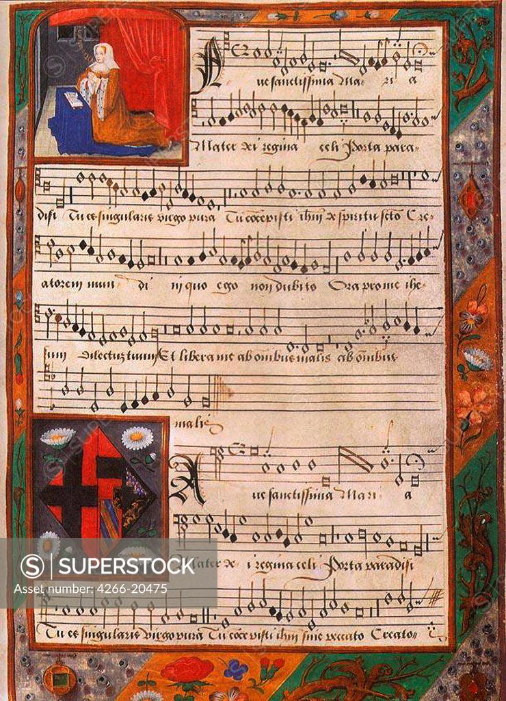 Stock Photo: 4266-20475 Chansonnier of Margaret of Austria (From Album de Marguerite d'Autriche) by Anonymous  / Royal Library of Belgium, Brussels/ Between 1516 and 1523/ Flanders/ Watercolour on parchment/ Early Netherlandish Art/ Music, Dance,History