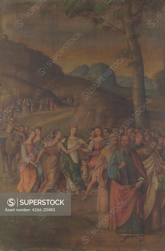 Stock Photo: 4266-20483 The Dance of Miriam (from the Story of Moses) by Costa, Lorenzo (1460-1535)/ National Gallery, London/ after 1508/ Italy, School of Ferrara/ Tempera on canvas/ Renaissance/ 119,3x78,7/ Bible