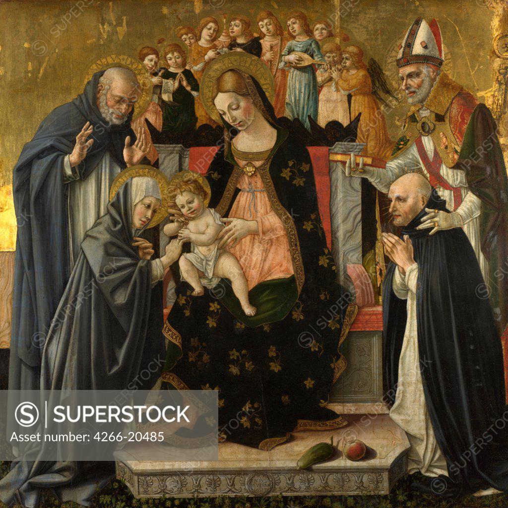 Stock Photo: 4266-20485 The Mystic Marriage of Saint Catherine of Siena by Lorenzo d'Alessandro (ca 1445-1503)/ National Gallery, London/ c.1490-1495/ Italy, Severinate school/ Tempera and oil on wood/ Renaissance/ 145x145,4/ Bible