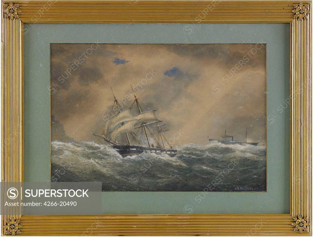 Stock Photo: 4266-20490 The Steam Frigate 'Svetlana' by Beggrov, Alexander Karlovich (1841-1914)/ Private Collection/ 1878/ Russia/ Watercolour on paper/ Russian Painting of 19th cen./ 34x50/ Landscape,Genre