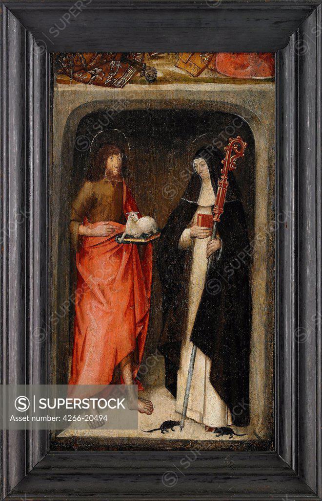 Stock Photo: 4266-20494 Saint John the Baptist and Saint Gertrude of Nivelles by Master of St. Gudule (active End of 15th cen.)/ Private Collection/ 1480/ Flanders/ Oil on wood/ Early Netherlandish Art/ 46,5x27/ Bible