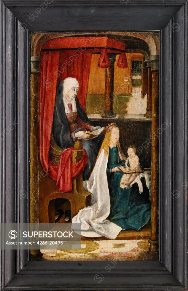 Madonna Teaching the Infant Christ Reading by Master of St. Gudule (active End of 15th cen.)/ Private Collection/ 1480/ Flanders/ Oil on wood/ Early Netherlandish Art/ 46,5x27/ Bible