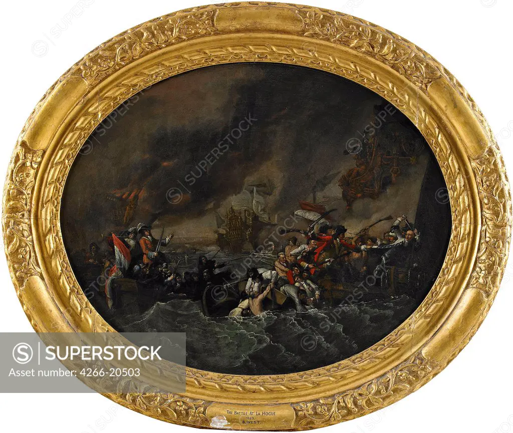 The Battle of La Hogue by West, Benjamin (1738-1820)/ Private Collection/ 1820/ The United States/ Oil on wood/ Classicism/ 58x73/ History