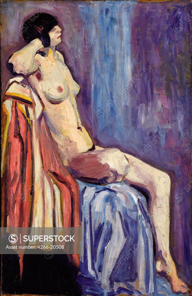 Stock Photo: 4266-20508 Nude by Goncharova, Natalia Sergeevna (1881-1962)/ Private Collection/ c. 1906/ Russia/ Oil on canvas/ Russian avant-garde/ 91,4x59,1/ Nude painting