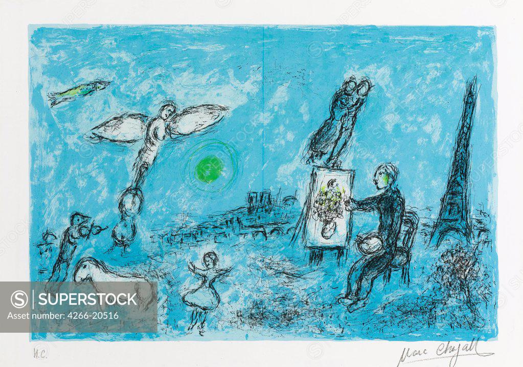 Stock Photo: 4266-20516 Painter and His Double by Chagall, Marc (1887-1985)/ Private Collection/ 1981/ Russia/ Colour lithograph/ Modern/ 36,8x52,7/ Genre