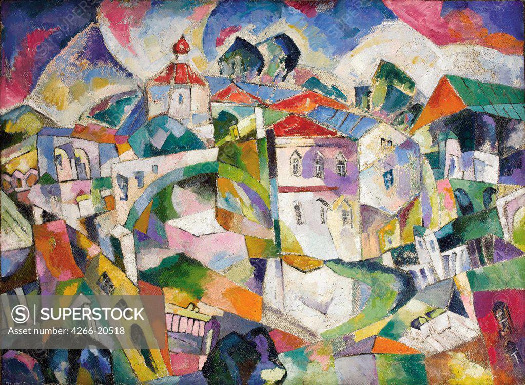 Stock Photo: 4266-20518 Cubist Cityscape by Lentulov, Aristarkh Vasilyevich (1882-1943)/ Private Collection/ 1910s/ Russia/ Oil on canvas/ Cubism/ 94,6x128,3/ Landscape
