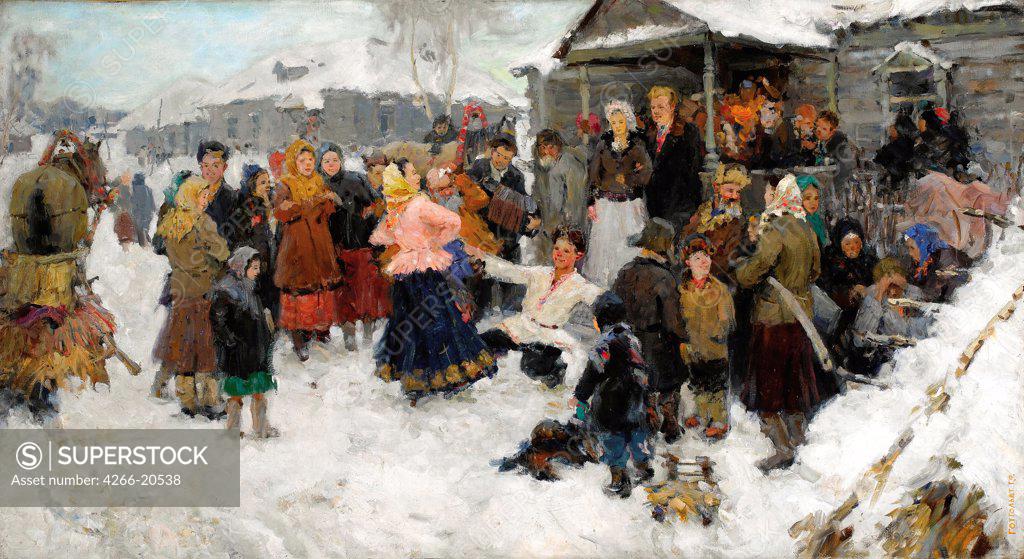 Stock Photo: 4266-20538 Winter Wedding by Gotgoldt, Georgi Fyodorovich (1915-1984)/ Private Collection/ 1950/ Russia/ Oil on canvas/ Soviet Art/ 99,1x177,8/ Genre