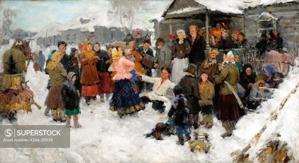 Winter Wedding by Gotgoldt, Georgi Fyodorovich (1915-1984)/ Private Collection/ 1950/ Russia/ Oil on canvas/ Soviet Art/ 99,1x177,8/ Genre