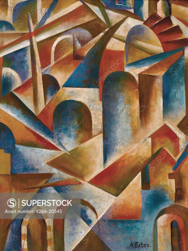 Stock Photo: 4266-20545 City by Exter, Alexandra Alexandrovna (1882-1949)/ Private Collection/ Russia/ Oil on cardboard/ Russian avant-garde/ 54x42,5/ Landscape,Abstract Art