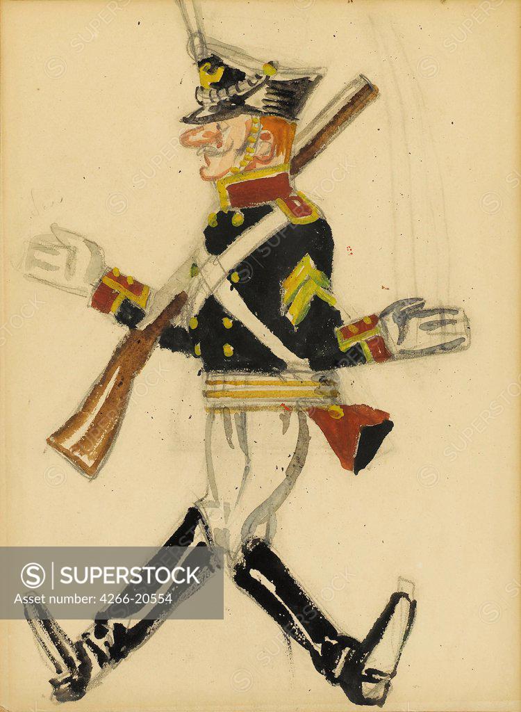 Stock Photo: 4266-20554 Costume design for the ballet Polonaise Militaire by Chopin by Benois, Alexander Nikolayevich (1870-1960)/ Private Collection/ Russia/ Watercolour, Gouache on Paper/ Theatrical scenic painting/ 31,8x22,9/ Opera, Ballet, Theatre