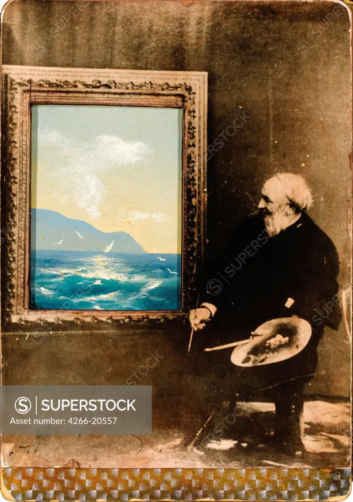 Portrait of the artist Ivan Aivazovsky (1817-1900) by Anonymous  / Private Collection/ 1889/ Russia/ Oil on photograph/ Photograph/ 22,9x16,5/ Portrait