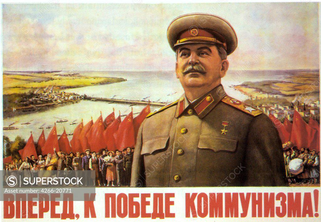 Stock Photo: 4266-20771 Forward to the victory of communism! by Golovanov, Leonid Fyodorovich (1904-?)/ Russian State Library, Moscow/ 1952/ Russia/ Colour lithograph/ Soviet political agitation art/ Poster and Graphic design