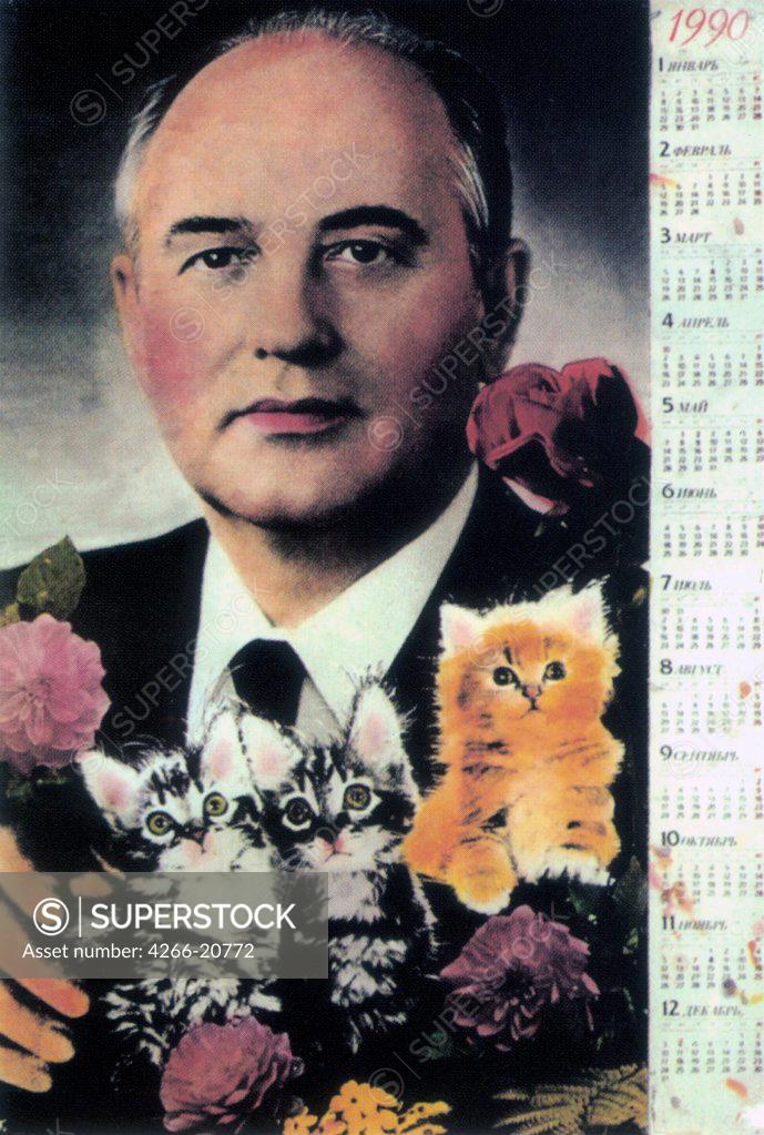 Stock Photo: 4266-20772 Gorbachev calendar by Bokser, Yuri Borisovich (1953-2002)/ Russian State Library, Moscow/ 1989/ Russia/ Colour lithograph/ Pop-Art/ Poster and Graphic design