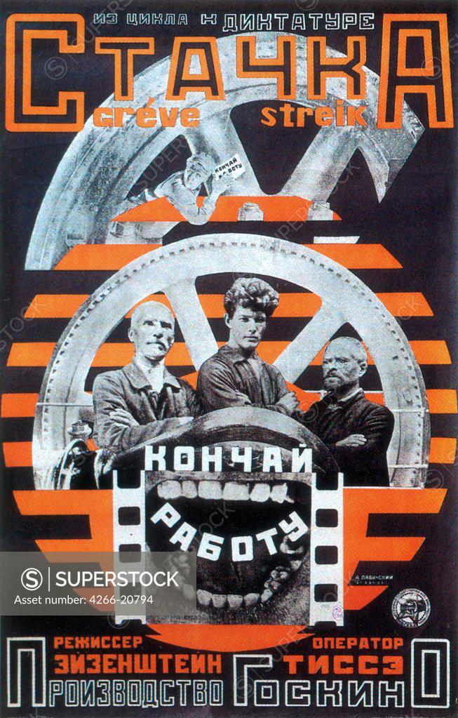 Stock Photo: 4266-20794 Movie poster 'Strike' by Eisenstein by Lavinsky, Anton Mikhaylovich (1893-1968)/ Russian State Library, Moscow/ 1924/ Russia/ Colour lithograph/ Russian avant-garde/ 106x69/ Poster and Graphic design