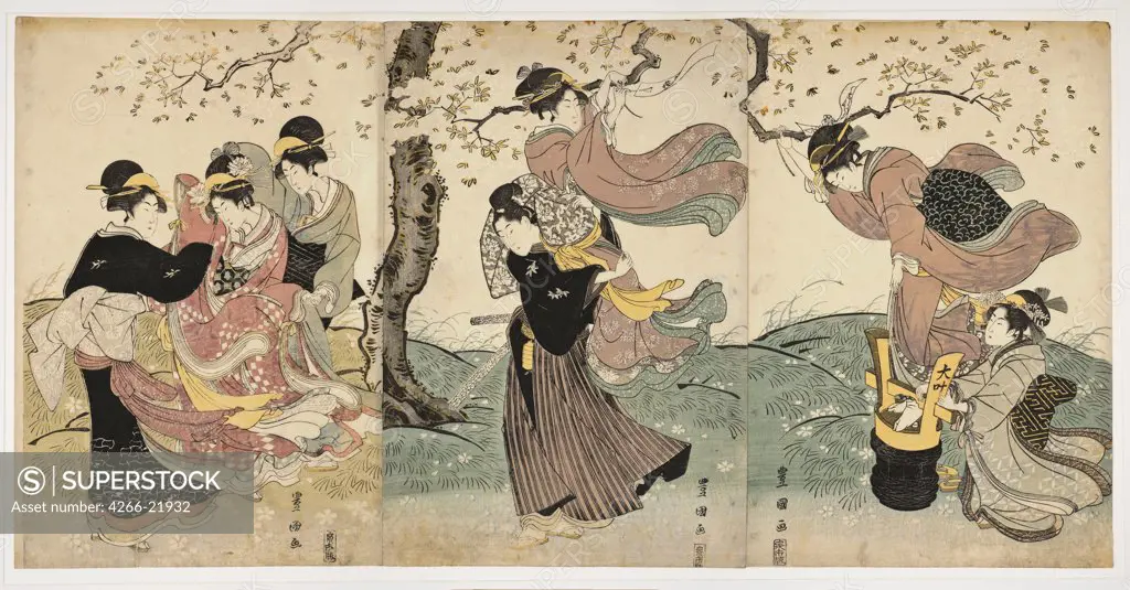 Flowers in the Wind by Toyokuni, Utagawa (1769-1825)/ Honolulu Academy of Arts/ c. 1797-1800/ Japan/ Colour linocut/ The Oriental Arts/ 37,8x75,9/ Genre