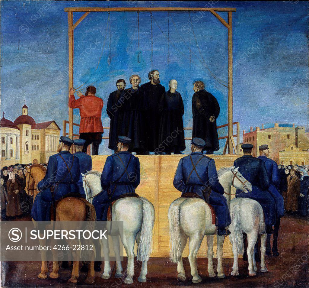 Stock Photo: 4266-22812 The Execution of the Members of the Group 'The PeopleÍs Will' by Nazarenko, Tatyana Grigoryevna (*1944)/ Regional Art Museum, Novokuznetsk/ 1969/ Russia/ Oil on canvas/ Soviet Art/ 129,5x139,/ Genre,History