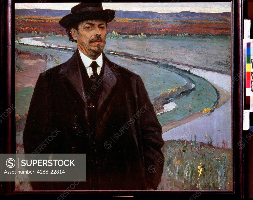 Stock Photo: 4266-22814 Self-portrait by Nesterov, Mikhail Vasilyevich (1862-1942)/ State Russian Museum, St. Petersburg/ 1915/ Russia/ Oil on wood/ Symbolism/ 94x110/ Portrait
