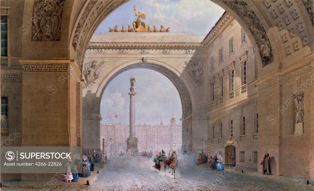 Stock Photo: 4266-22826 The Arch of the General Staff Building in St. Petersburg by Sadovnikov, Vasily Semyonovich (1800-1879)/ State Hermitage, St. Petersburg/ 1830s/ Russia/ Watercolour on paper/ Russian Painting of 19th cen./ Architecture, Interior