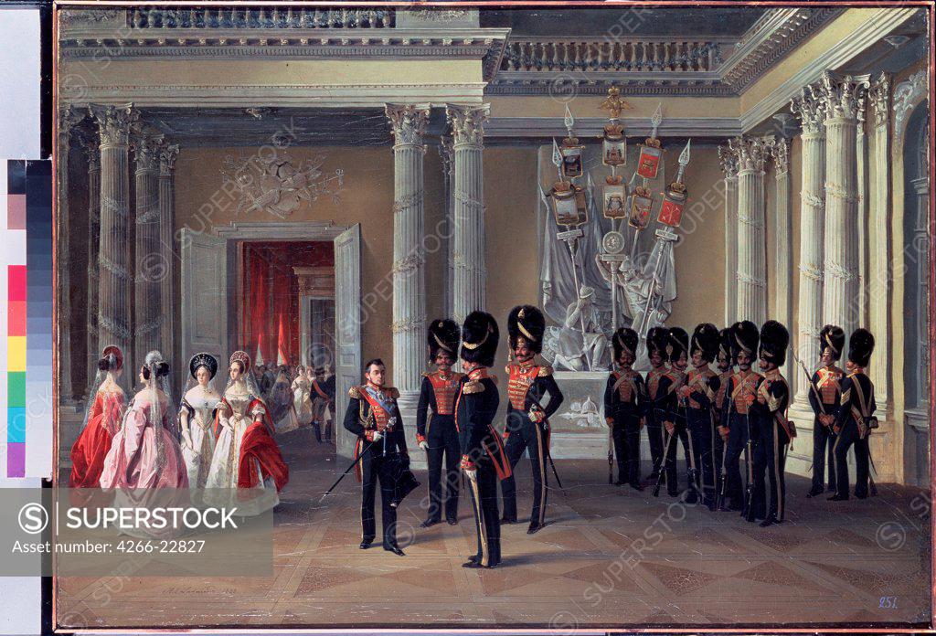 Stock Photo: 4266-22827 The Heraldic Hall in the Winter Palace in St. Petersburg by Ladurner, Adolphe (1798-1856)/ State Hermitage, St. Petersburg/ 1838/ France/ Oil on canvas/ French Painting of 19th cen./ 69x96/ Architecture, Interior