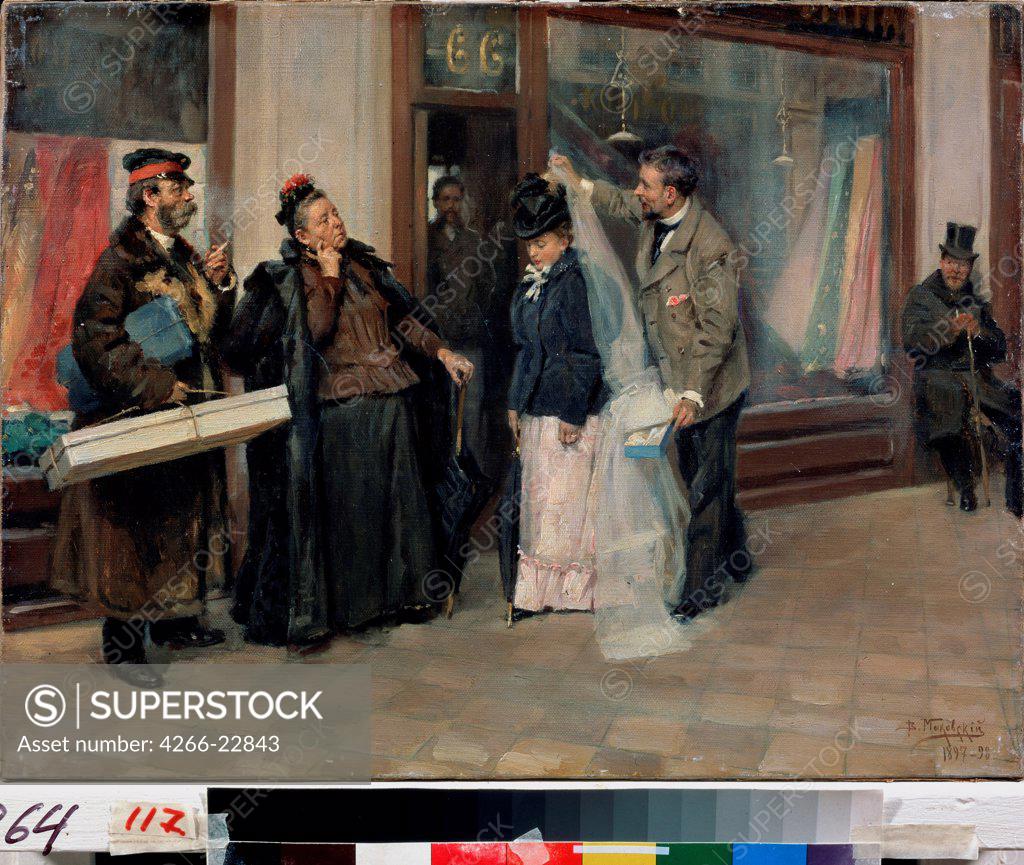 Stock Photo: 4266-22843 The Choice of Wedding Presents by Makovsky, Vladimir Yegorovich (1846-1920)/ State Art Museum, Kharkov/ 1897-1898/ Russia/ Oil on canvas/ Russian Painting of 19th cen./ 40,5x54/ Genre