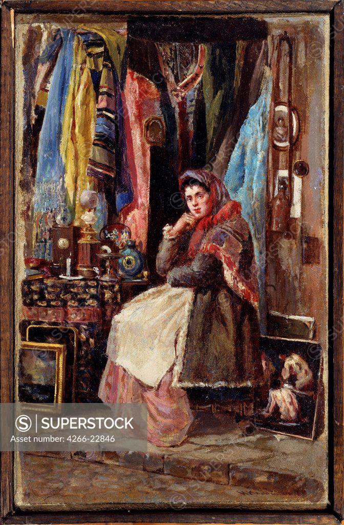 Stock Photo: 4266-22846 Curiosity shop by Makovsky, Konstantin Yegorovich (1839-1915)/ M. Tuganov Art Museum of the North Ossetian, Vladikavkas/ Russia/ Oil on canvas/ Russian Painting of 19th cen./ 22,8x14,5/ Genre