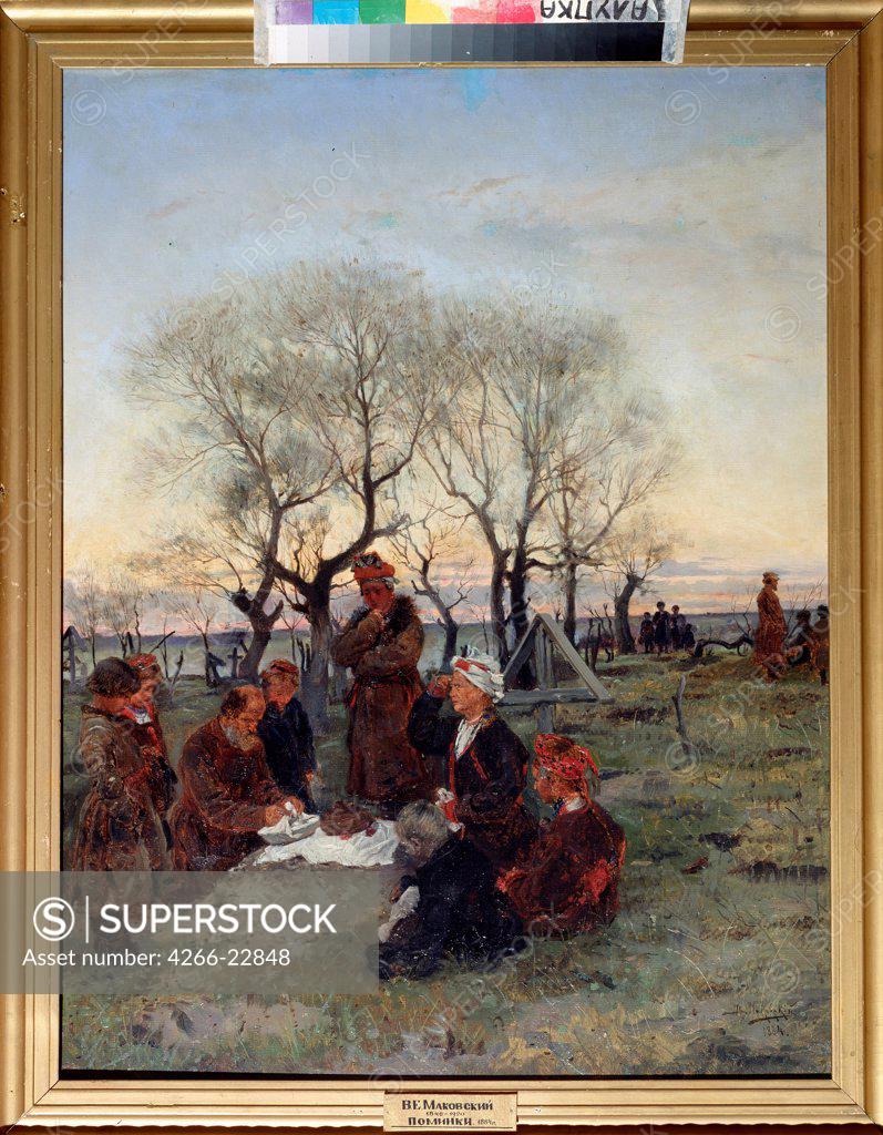 Stock Photo: 4266-22848 Funeral Repast at the Grave by Makovsky, Vladimir Yegorovich (1846-1920)/ Museum of Architecture and Art, Alupka/ 1884/ Russia/ Oil on canvas/ Russian Painting of 19th cen./ 89,3x68,9/ Genre