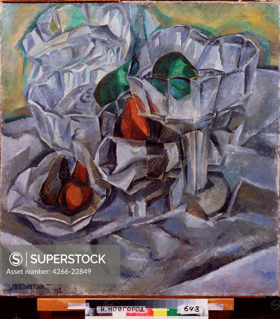Stock Photo: 4266-22849 Still life with cut-glass ware by Rozhdestvensky, Vasili Vasilyevich (1884-1963)/ State Art Museum, Nizhny Novgorod/ 1912/ Russia/ Oil on canvas/ Russian avant-garde/ 86x81,2/ Still Life
