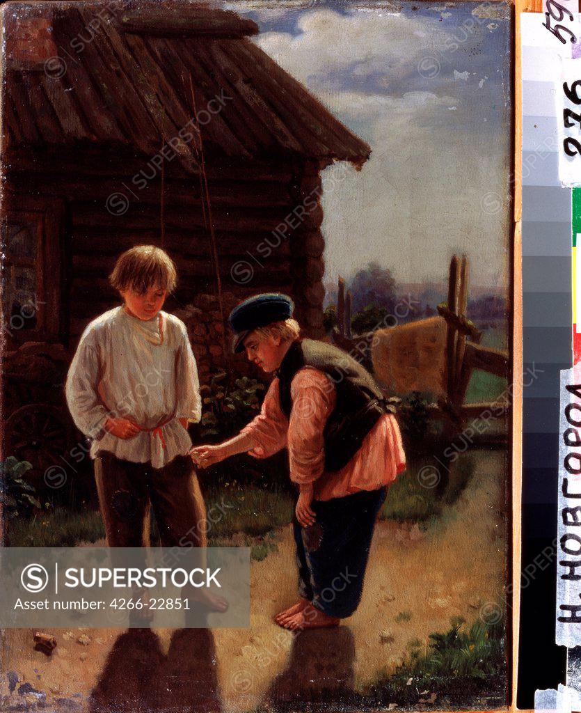 Stock Photo: 4266-22851 Play Knucklebones by Korzukhin, Alexei Ivanovich (1835-1894)/ State Art Museum, Nizhny Novgorod/ Russia/ Oil on canvas/ Russian Painting of 19th cen./ 36,2x26,2/ Genre