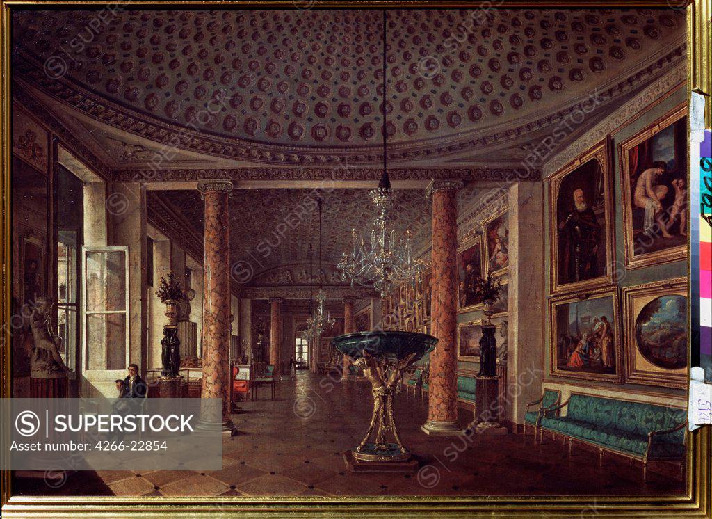 Stock Photo: 4266-22854 The Picture Gallery in the Stroganov Palace in St. Petersburg by Nikitin, Nikolai Stepanovich (1811-1881)/ State Russian Museum, St. Petersburg/ 1832/ Russia/ Oil on canvas/ Russian Painting of 19th cen./ 71x98/ Architecture, Interior