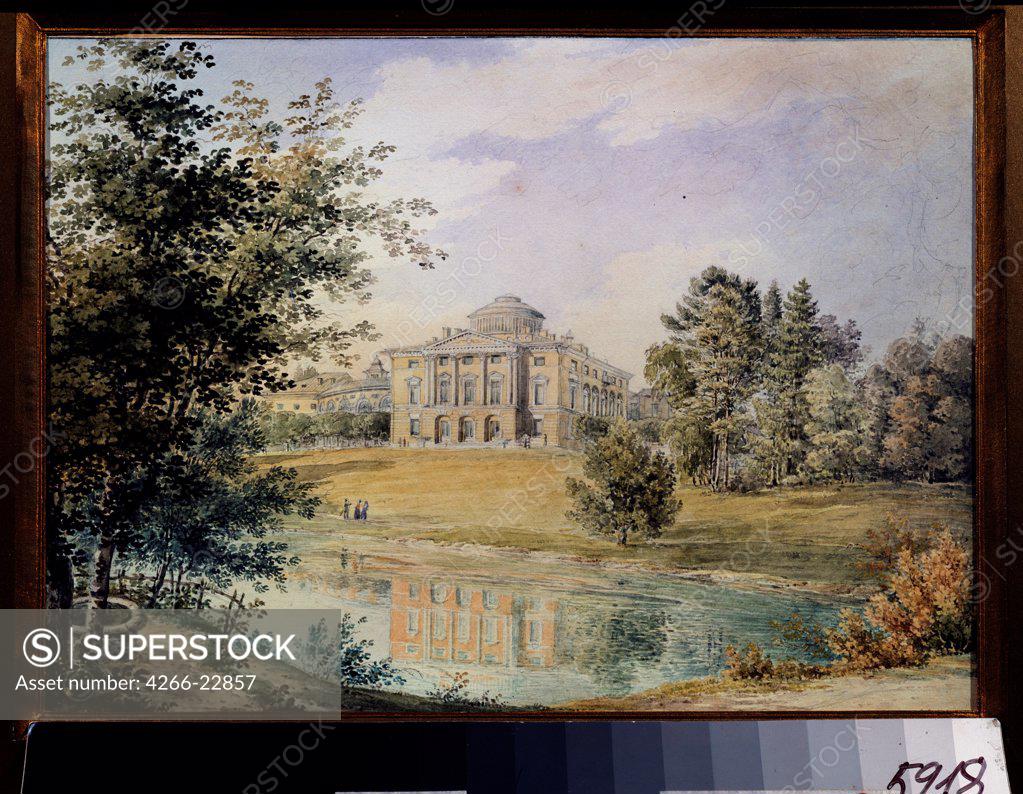 Stock Photo: 4266-22857 View of the Pavlovsk Palace by Meier, Yegor Yegorovich (1822-1867)/ Regional M. Vrubel Art Museum, Omsk/ 1843/ Russia/ Watercolour on paper/ German Painting of 19th cen./ 42x52/ Architecture, Interior