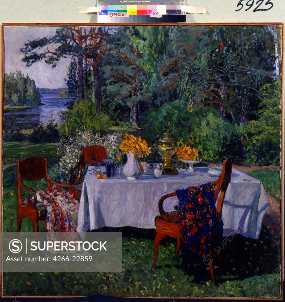 Stock Photo: 4266-22859 Before the terrace by Zhukovsky, Stanislav Yulianovich (1873-1944)/ Regional M. Vrubel Art Museum, Omsk/ 1912-1913/ Russia/ Oil on canvas/ Russian Painting, End of 19th - Early 20th cen./ 103x107/ Landscape
