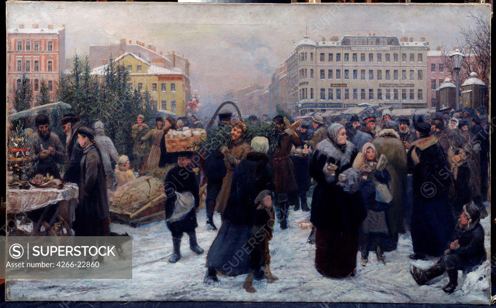 Stock Photo: 4266-22860 Christmas Market by Maniser, Genrich Matveyevich (1847-1925)/ Regional M. Vrubel Art Museum, Omsk/ Russia/ Oil on canvas/ Russian Painting, End of 19th - Early 20th cen./ 93x115/ Genre