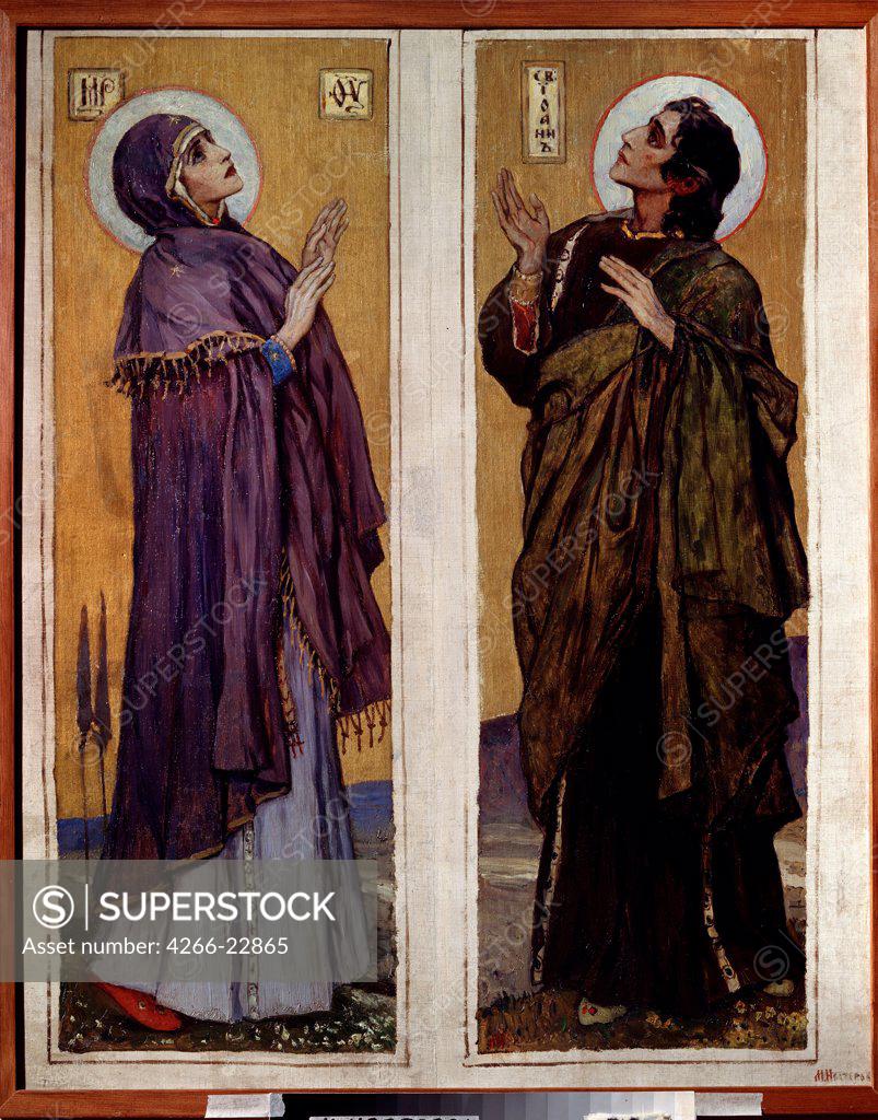 Stock Photo: 4266-22865 Virgin and John the Baptist by Nesterov, Mikhail Vasilyevich (1862-1942)/ State Museum Abramtsevo Estate, near Moscow/ 1899/ Russia/ Oil on canvas/ Symbolism/ 91,5x73/ Bible