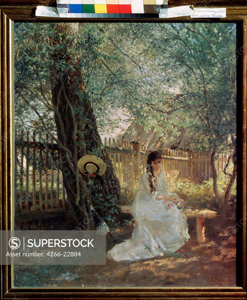 Stock Photo: 4266-22884 In the Garden by Makovsky, Konstantin Yegorovich (1839-1915)/ State Russian Museum, St. Petersburg/ 1870s/ Russia/ Oil on canvas/ Russian Painting of 19th cen./ 51x44/ Genre