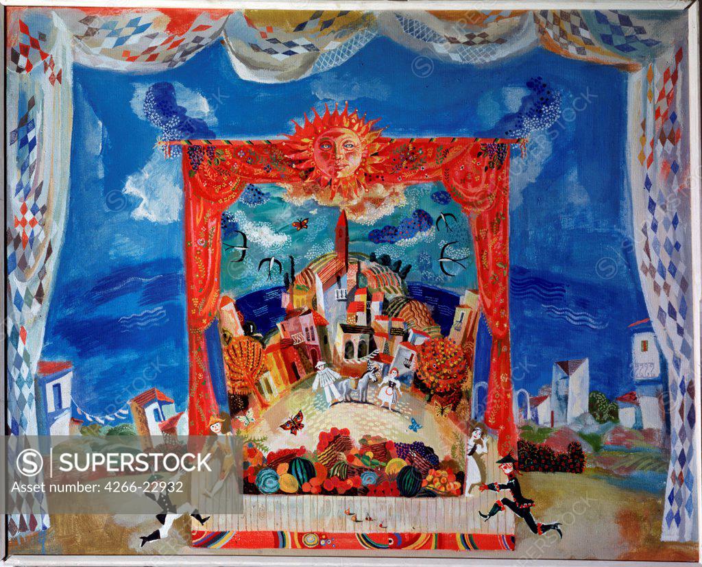 Stock Photo: 4266-22932 Stage design for the opera Cipollino by A. Khachaturian by Levental, Valeri Jakovlevich (*1938)/ State Central A. Bakhrushin Theatre Museum, Moscow/ 1977/ Russia/ Oil on canvas/ Theatrical scenic painting/ Opera, Ballet, Theatre