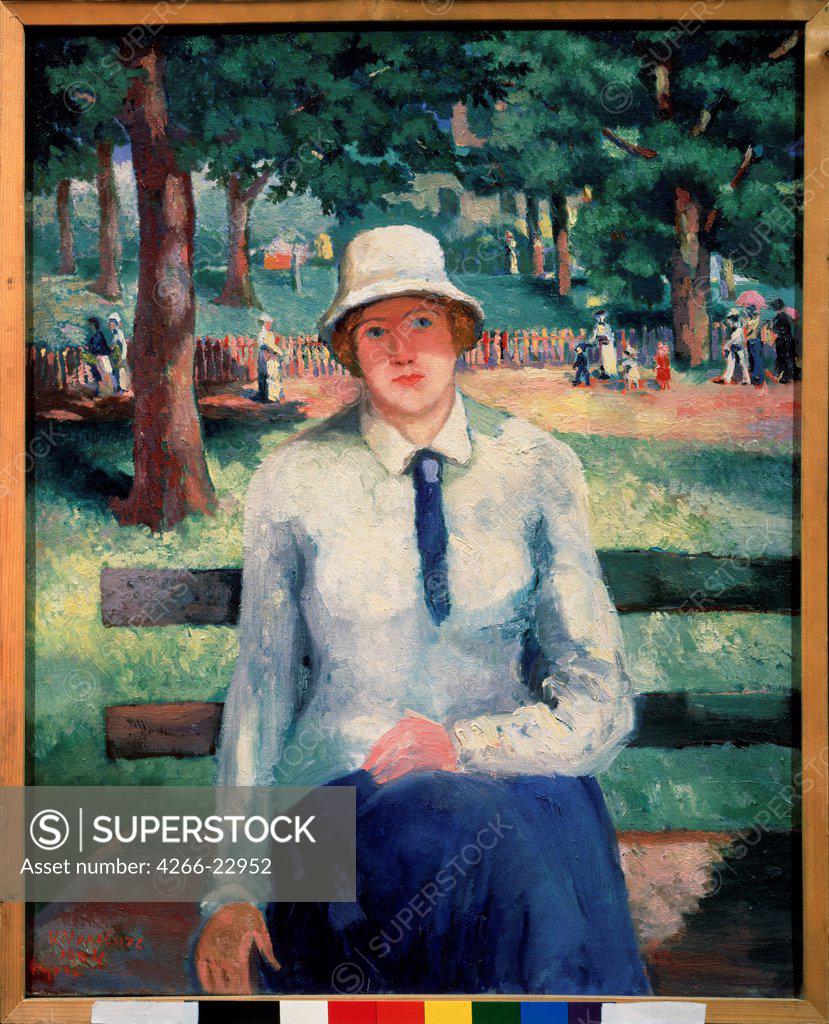 Stock Photo: 4266-22952 Unemployed Girl by Malevich, Kasimir Severinovich (1878-1935)/ State Russian Museum, St. Petersburg/ 1904/ Russia/ Oil on canvas/ Russian Painting, End of 19th - Early 20th cen./ 80x66/ Genre