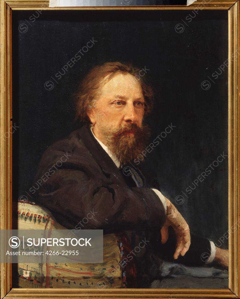 Stock Photo: 4266-22955 Portrait of the author Count Aleksey Konstantinovich Tolstoy (1817-1875) by Repin, Ilya Yefimovich (1844-1930)/ State Central Literary Museum, Moscow/ 1896/ Russia/ Oil on canvas/ Russian Painting of 19th cen./ 84,4x70,5/ Portrait