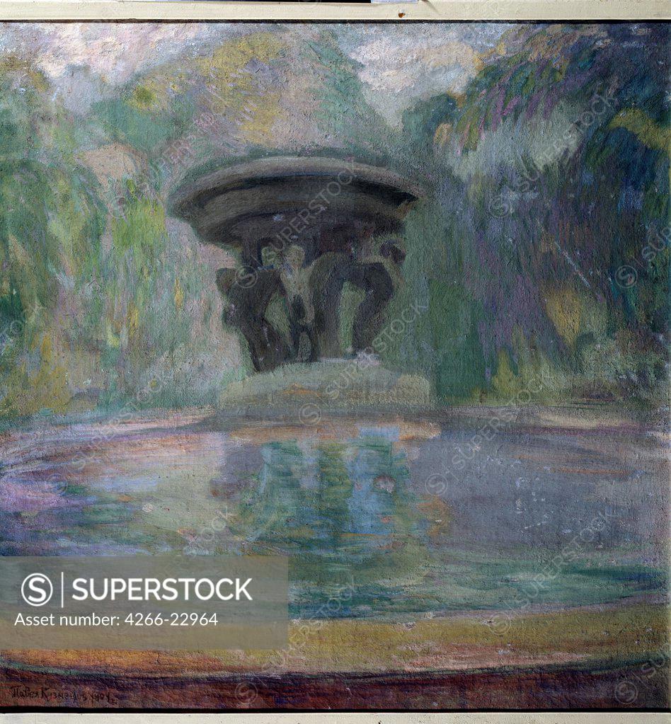 Stock Photo: 4266-22964 A fountain by Kuznetsov, Pavel Varfolomeyevich (1878-1968)/ State Art Museum of Kazakh Republic, Almaty/ 1904/ Russia/ Oil on canvas/ Symbolism/ 99x96,5/ Landscape