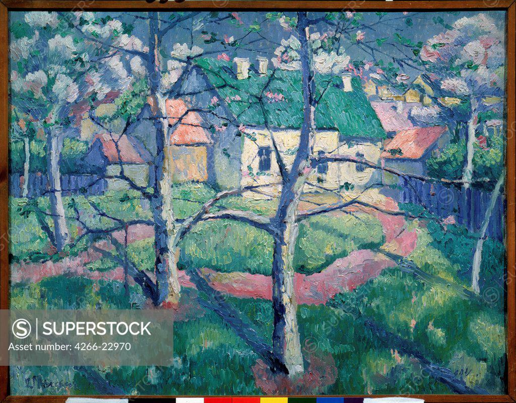 Stock Photo: 4266-22970 Apple trees blooming by Malevich, Kasimir Severinovich (1878-1935)/ State Russian Museum, St. Petersburg/ 1904/ Russia/ Oil on canvas/ Postimpressionism/ 55x70/ Landscape