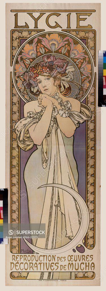 Stock Photo: 4266-22973 Poster for the dance group Lygie (Upper part) by Mucha, Alfons Marie (1860-1939)/ State A. Pushkin Museum of Fine Arts, Moscow/ 1901/ Czechia/ Colour lithograph/ Art Nouveau/ 170x55/ Music, Dance,Poster and Graphic design